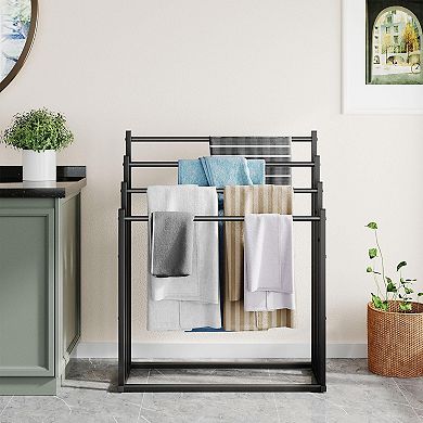 4 Tier Wide Metal Towel Rack 31.5in Free Standing Drying Stand for Bath Towels Poolside