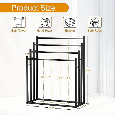 4 Tier Wide Metal Towel Rack 31.5in Free Standing Drying Stand for Bath Towels Poolside
