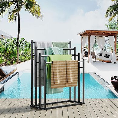 4 Tier Wide Metal Towel Rack 31.5in Free Standing Drying Stand for Bath Towels Poolside