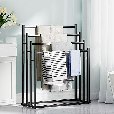4 Tier Wide Metal Towel Rack 31.5in Free Standing Drying Stand for Bath Towels Poolside