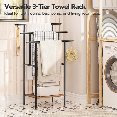 39.4 inch Freestanding Towel Rack 3 Tier Blanket Rack with Shelf for Bath Towels 1 Piece