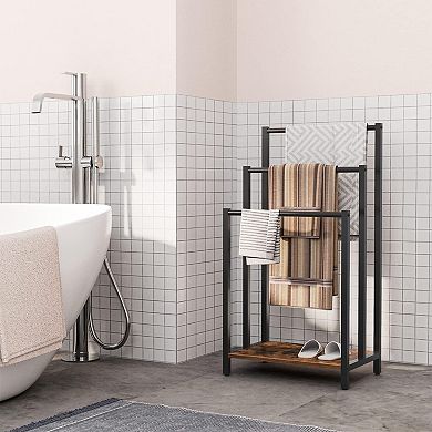 Freestanding 3 Tier Towel Rack with Shelf Industrial Metal Blanket Holder