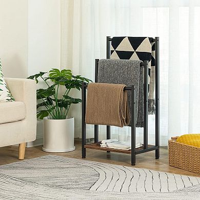 Freestanding 3 Tier Towel Rack with Shelf Industrial Metal Blanket Holder