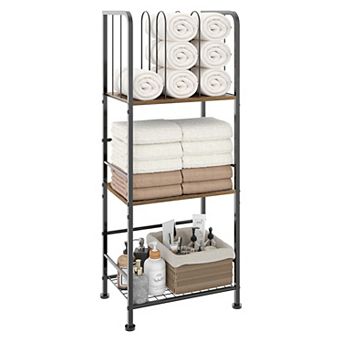 3 tier Black Metal and Wood Free Standing Towel Rack with Detachable Dividers 1 pc