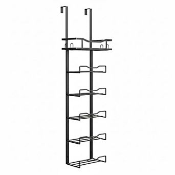6 tier Over Door Bathroom Towel Rack Organizer with Basket Black Holds 15 Towels 1 pc