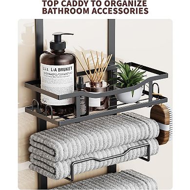 6 Tier Over Door Bathroom Towel Rack Organizer with Basket Black Holds 15 Towels 1 Piece