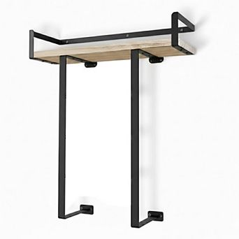 Wall Mounted Metal Towel Rack with Pine Wood Shelf 1 pc for Small Bathroom or RV Storage