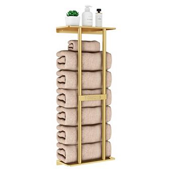 Wall Mounted Bathroom Towel Rack 30 Inch Shelf Holds 6 Large Towels White Space Saver