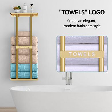 Wall Mounted Bathroom Towel Rack 30 Inch Shelf Holds 6 Large Towels White Space Saver
