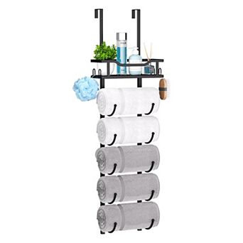 Over the Door 6 tier Towel Rack with Shelf Wall Mounted Adjustable Metal Storage