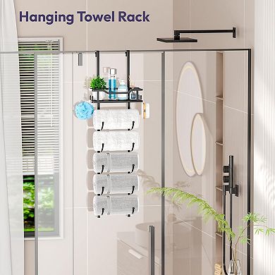 Over the Door 6 Tier Towel Rack with Shelf Wall Mounted Adjustable Metal Storage