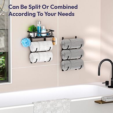 Over the Door 6 Tier Towel Rack with Shelf Wall Mounted Adjustable Metal Storage