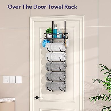 Over the Door 6 Tier Towel Rack with Shelf Wall Mounted Adjustable Metal Storage
