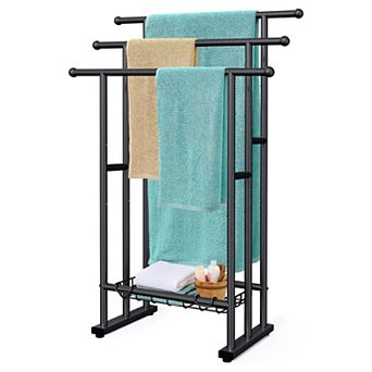 40 Inch Free Standing 3 tier Alloy Steel Towel Rack with Basket for Bath Towels 1 pc