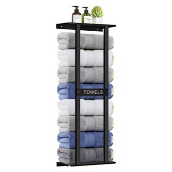 31 Inch Wall Mounted Bathroom Towel Rack Black Holds 6 Large Towels Shelf Space Saving 1 pc