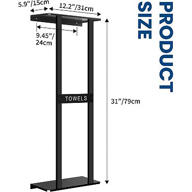 31 Inch Wall Mounted Bathroom Towel Rack Black Holds 6 Large Towels Shelf Space Saving 1 Piece