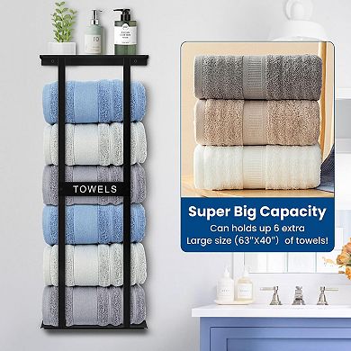 31 Inch Wall Mounted Bathroom Towel Rack Black Holds 6 Large Towels Shelf Space Saving 1 Piece