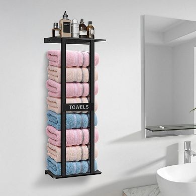 31 Inch Wall Mounted Bathroom Towel Rack Black Holds 6 Large Towels Shelf Space Saving 1 Piece
