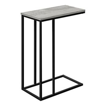 C-Shaped GREY End Table, Modern Couch Side Snack Table for Living Room & Bedroom, Black Laminate