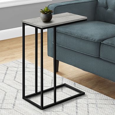 C-Shaped GREY End Table, Modern Couch Side Snack Table for Living Room & Bedroom, Black Laminate