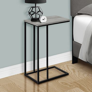 C-Shaped GREY End Table, Modern Couch Side Snack Table for Living Room & Bedroom, Black Laminate