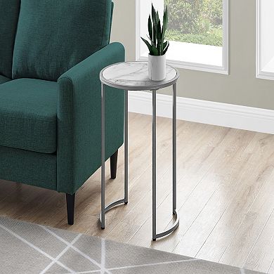 Round White Marble-Look Metal Side Table