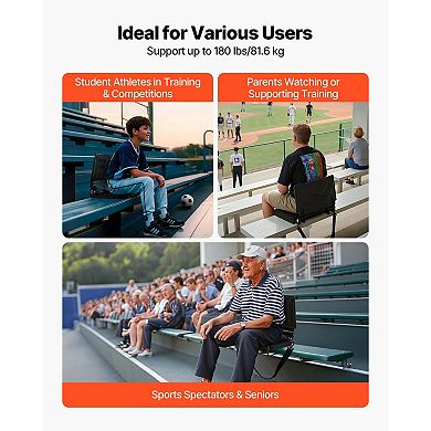 YIORTWO Portable Folding Stadium Seat with Back Support Shoulder Strap and Bleacher Hooks