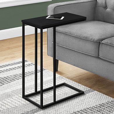 C-Shaped Black End Table, Modern Couch Side Snack Table for Living Room & Bedroom, Black Laminate