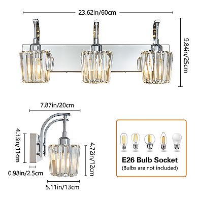 ZLAIQB 3-Light Black Gold Modern Crystal Bathroom Wall Lamp