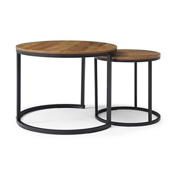 Round Nesting Side Tables with Metal Frame for Living Room