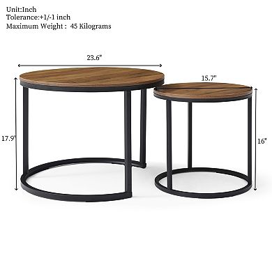 Round Nesting Side Tables with Metal Frame for Living Room