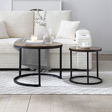 Round Nesting Side Tables with Metal Frame for Living Room
