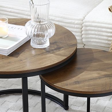 Round Nesting Side Tables with Metal Frame for Living Room