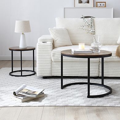Round Nesting Side Tables with Metal Frame for Living Room