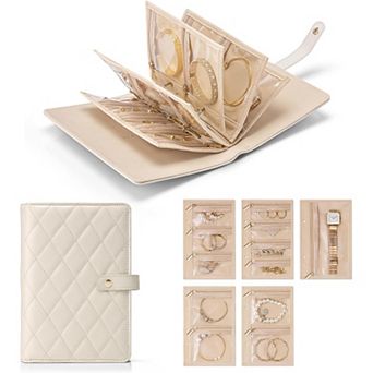 PU Leather Jewelry Case, Jewelry Organizer Box with Clear Zipper Velvet Jewelry Pouch Bag
