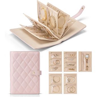 PU Leather Jewelry Case, Jewelry Organizer Box with Clear Zipper Velvet Jewelry Pouch Bag