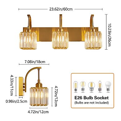 ZLAIQB 23.62" 3-Light Modern Crystal Bathroom Wall Lamp