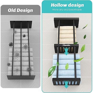 Bathroom Towel Rack Wall Mounted Black Metal Shelf Holds 6 to 8 Rolled Towels 1 Piece