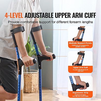 Aluminum Walking Forearm Crutches with Adjustable Height & Cuffs