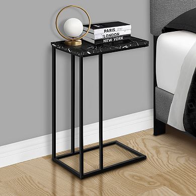 C-Shaped Black End Table, Modern Couch Side Snack Table for Living Room & Bedroom, Black Laminate