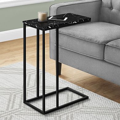C-Shaped Black End Table, Modern Couch Side Snack Table for Living Room & Bedroom, Black Laminate