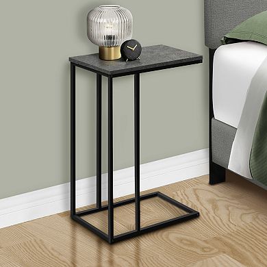 Black Laminate C-Shaped GREY End Table, Modern Couch Side Snack Table for Living Room & Bedroom