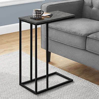 Black Laminate C-Shaped GREY End Table, Modern Couch Side Snack Table for Living Room & Bedroom