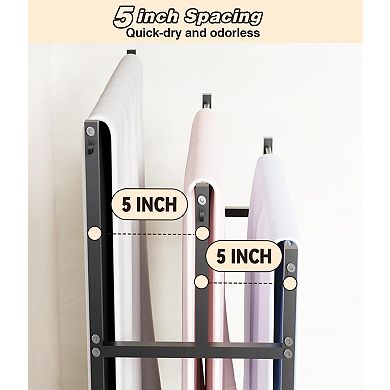 44 Inch Tall 3 Tier Metal Towel Rack with 6 Hooks and Shelf for Bathroom Pool Black 1 Piece