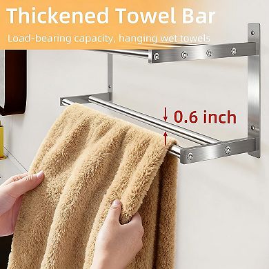 24 inch 2 Tier Bathroom Wall Mounted Towel Rack Shelf Double Bar Stainless Steel 1 Piece