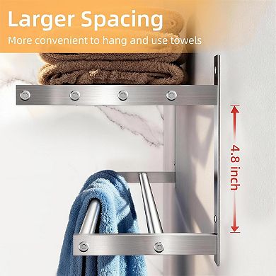 24 inch 2 Tier Bathroom Wall Mounted Towel Rack Shelf Double Bar Stainless Steel 1 Piece