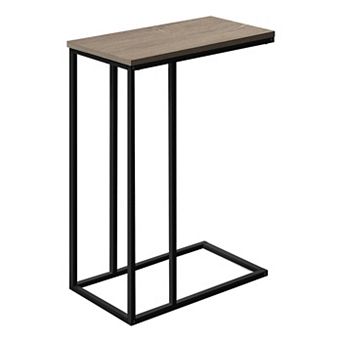 C-Shaped BROWN End Table, Modern Couch Side Snack Table for Living Room & Bedroom, Black Laminate