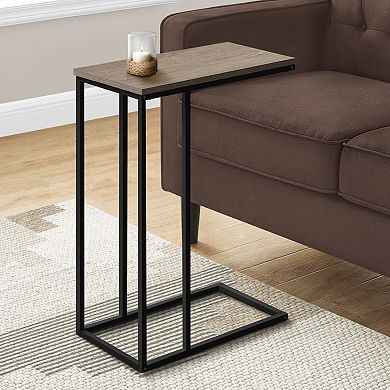 C-Shaped BROWN End Table, Modern Couch Side Snack Table for Living Room & Bedroom, Black Laminate