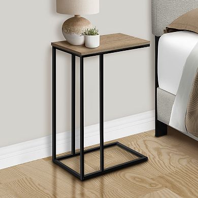 C-Shaped BROWN End Table, Modern Couch Side Snack Table for Living Room & Bedroom, Black Laminate