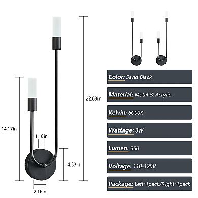 2-Piece U-Shaped Dimmable LED Wall Lamp